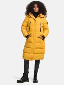 dames winterjas – Schneesternchen, lang met capuchon & imitatiebontkraag Geel - XL