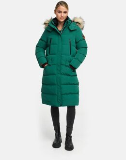 dames winterjas – Schneesternchen, lang met capuchon & imitatiebontkraag Groen - XL