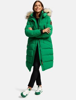 dames winterjas – Schneesternchen, lang met capuchon & imitatiebontkraag Groen - XS