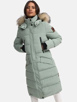 dames winterjas – Schneesternchen, lang met capuchon & imitatiebontkraag Groen