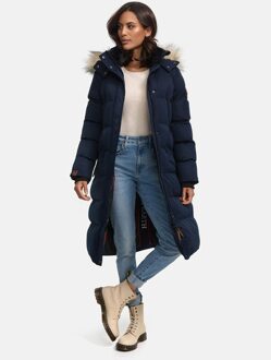 dames winterjas – Schneesternchen, lang met capuchon & imitatiebontkraag - maat Blauw