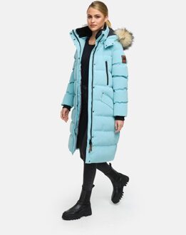 dames winterjas – Schneesternchen, lang met capuchon & imitatiebontkraag - maat Blauw