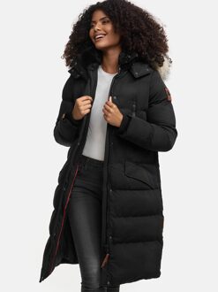 dames winterjas – Schneesternchen, lang met capuchon & imitatiebontkraag - maat Zwart