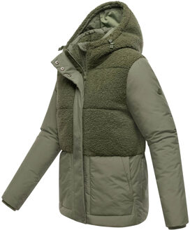 dames winterjas Sheeta met teddyfleece & capuchon Groen - 3XL