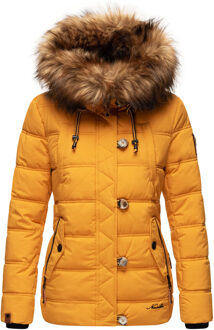 Dames Winterjas Zoja – Warm, Stijlvol & Met Afneembare Kunstbontkraag - maat Geel