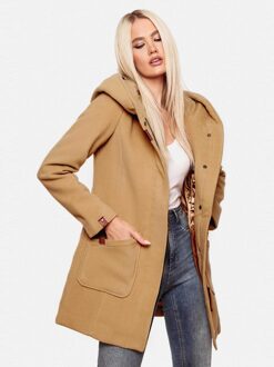 dames wintermantel met capuchon en getailleerd model Beige - 5XL