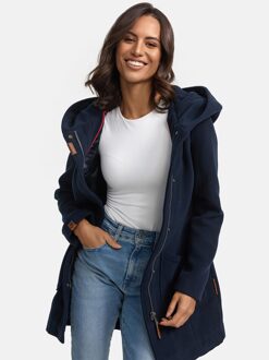 dames wintermantel met capuchon en getailleerd model Blauw