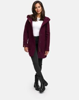 dames wintermantel met capuchon en getailleerd model Wijnrood