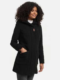 dames wintermantel met capuchon en getailleerd model Zwart - L