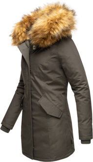 dames winterparka met afneembare imitatiebontkraag & capuchon Grijs - S