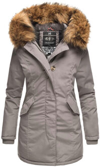 dames winterparka met afneembare imitatiebontkraag & capuchon Grijs - XS