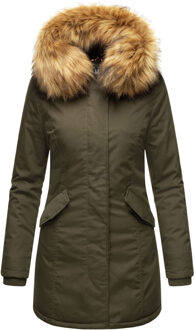 dames winterparka met afneembare imitatiebontkraag & capuchon Groen - XS