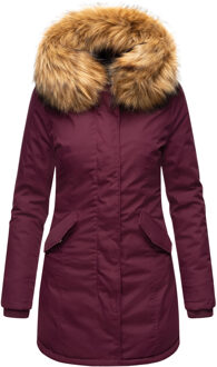 dames winterparka met afneembare imitatiebontkraag & capuchon Rood - S