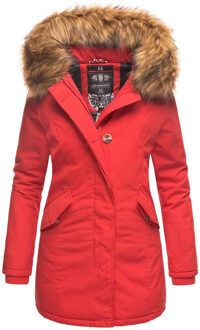 dames winterparka met afneembare imitatiebontkraag & capuchon Rood - XS