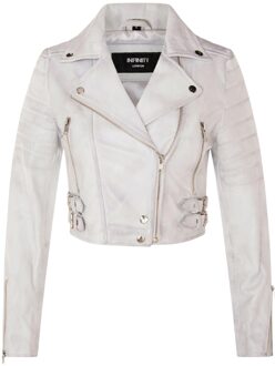 Dames wit cropped Brando leren bikerjack - Bellville - maat EU 40 / UK 12