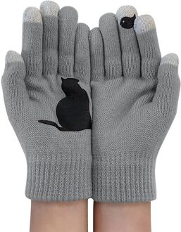 Dames Wollen Handschoenen Herfst En Winter Outdoor Warme Hond Botten Afdrukken Handschoenen Winter Vrouwen Handschoenen Kasjmier Vrouwelijke Parel Warm grijs