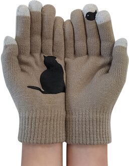 Dames Wollen Handschoenen Herfst En Winter Outdoor Warme Hond Botten Afdrukken Handschoenen Winter Vrouwen Handschoenen Kasjmier Vrouwelijke Parel Warm khaki