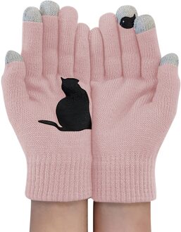 Dames Wollen Handschoenen Herfst En Winter Outdoor Warme Hond Botten Afdrukken Handschoenen Winter Vrouwen Handschoenen Kasjmier Vrouwelijke Parel Warm roze