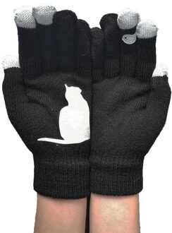 Dames Wollen Handschoenen Herfst En Winter Outdoor Warme Hond Botten Afdrukken Handschoenen Winter Vrouwen Handschoenen Kasjmier Vrouwelijke Parel Warm zwart