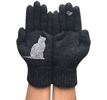 Dames Wollen Handschoenen Vrouwelijke Winter Outdoor Warmte Koude Beschermd Dikke Plus Kat Vogel Print Handschoenen Leuke Roze Eenvoudige Mitten