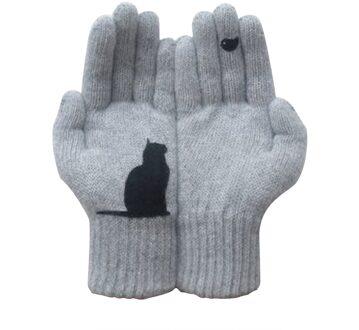 Dames Wollen Handschoenen Vrouwelijke Winter Outdoor Warmte Koude Beschermd Dikke Plus Kat Vogel Print Handschoenen Leuke Roze Eenvoudige Mitten