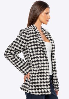 Dames Wolmix Jas, Zwart en Wit, Polyester