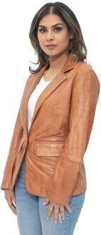 Dames zacht leren blazerjack-Apeldoorn - maat EU 50 / UK 22 Bruin