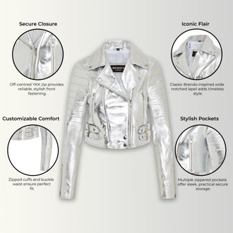 Dames zilveren cropped Brando leren bikerjack - Damascus - EU 48 / UK 20