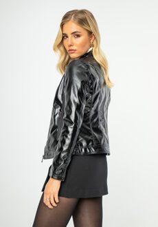 Dames zwart en zilver eco-leren jack - XL