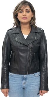 Dames zwart leren bikerjack-Tamale - EU 40 / UK 12
