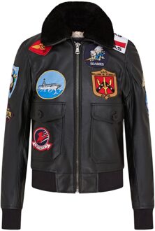 Dames zwarte A2 Top Gun leren bomberjack-Springs Bruin