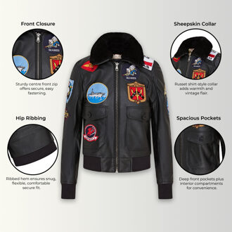 Dames zwarte A2 Top Gun leren bomberjack - Sunbury Bruin