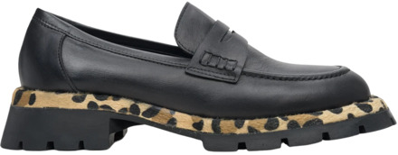 Dames Zwarte Animal Print Loafers gemaakt van Echt Leer Er00113790 Estro , Black , Dames - 37 EU