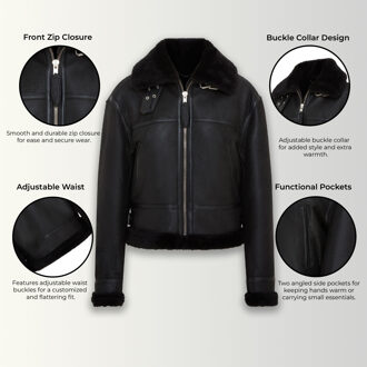 Dames Zwarte Bomber B3 Schapenvacht Jas -Akiak - maat 2XL