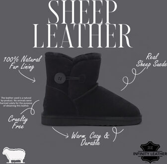 Dames zwarte enkellaarsjes van schapenvachtsuède, warme winterlaarzen - Alpine - EU 37