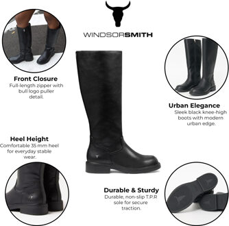 Dames Zwarte Fuax Leren Kniehoge Laarzen - Zegen - maat