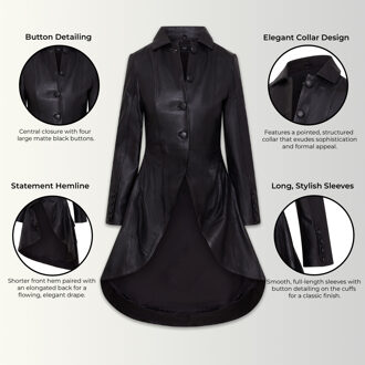 Dames Zwarte Gotische Victoriaanse Leren Jas - Vantaa - maat S