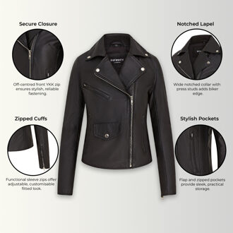 Dames zwarte klassieke Brando biker leren jas - Broome - EU 40 / UK 12