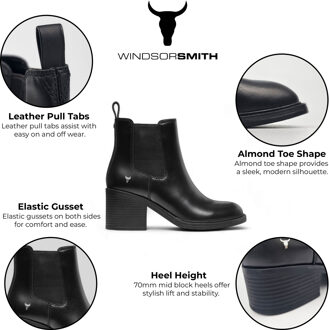 Dames Zwarte Klassieke Leren Platform Enkel Chelsea Laarzen - Varsity - EU 40.5 / UK 7