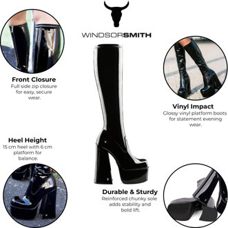 Dames Zwarte Kniehoge Sokken Platform Goth Hak Laarzen - Saucy - maat