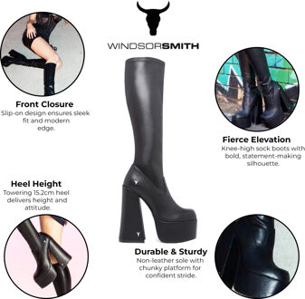 Dames Zwarte Kniehoge Sokken Platform Goth Hak Laarzen - Survival - maat EU 38 / UK 5