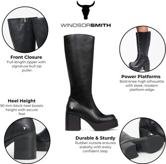 Dames Zwarte Kunstleren Kniehoge Platform Hak Laarzen - Niche - EU 40.5 / UK 7