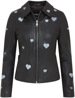 Dames zwarte leren bikerjack met hartjesmotief - Wynyard - EU 44 / UK 16