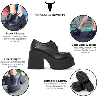 Dames Zwarte Leren Dikke Platform Veterschoenen - Starcrossed - EU 37 / UK 4