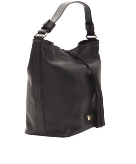 Dames Zwarte Leren Schoudertas - One Size