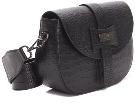 Dames Zwarte Leren Schoudertas - One Size