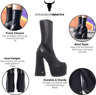 Dames Zwarte Mid-Calf Sock Platform Goth Hak Laarzen - Saviour - EU 36 / UK 3