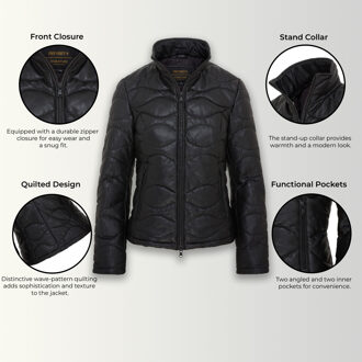 Dames Zwarte Puffer Quilted Bomber Leren Jas - Hamar - maat 3XL