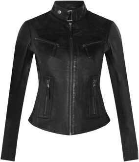 Dames zwarte slim-fit leren bikerjack - Maldon - maat EU 44 / UK 16