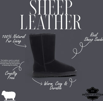 Dames zwarte suède instap enkellaarsjes van echt schapenvacht - Dusk - maat